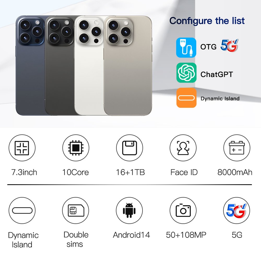 OPNEW i15 phone 15 pro max neuf 6.7 inch 12GB + 512Gb Clone IOS smartphone 8-core celulares 15 pro max unlocked mobile phoneS